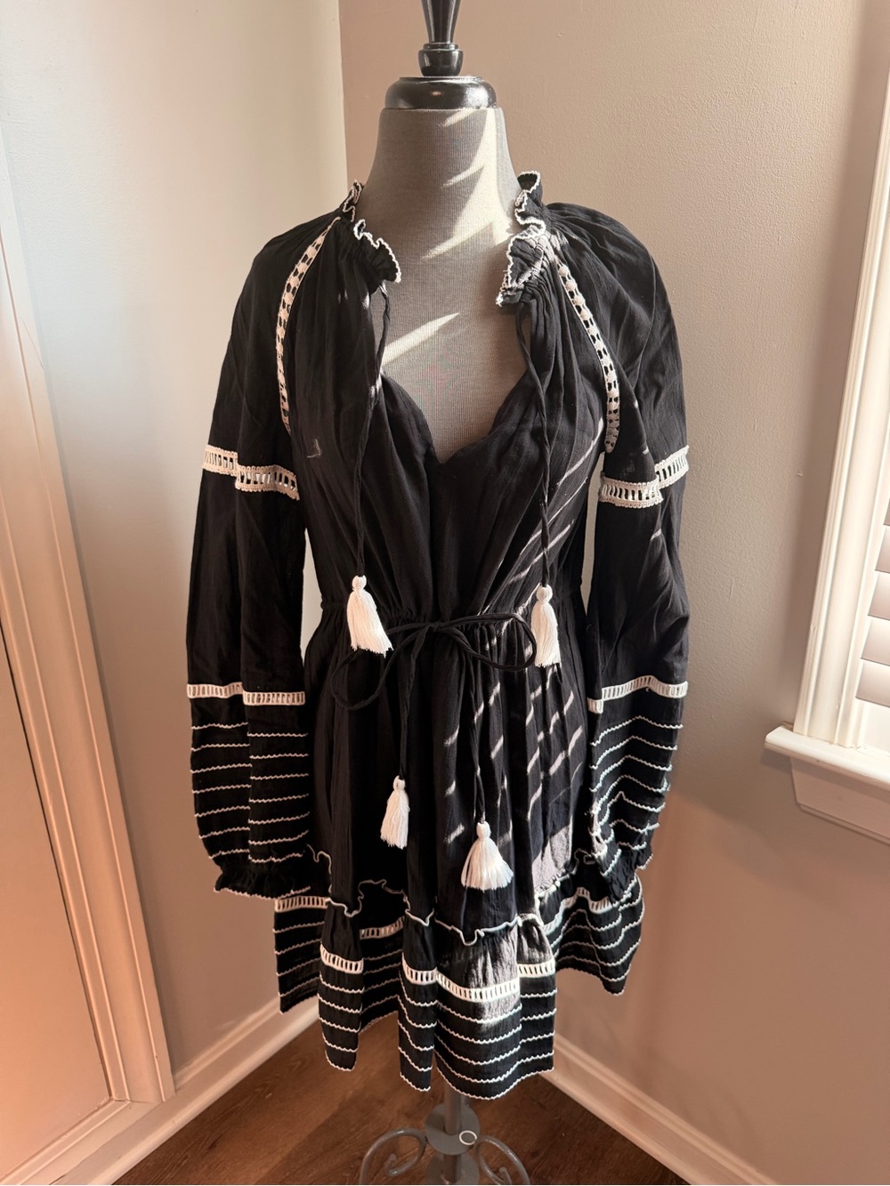 Veronica Beard Black and White Tassel Swim Coverup